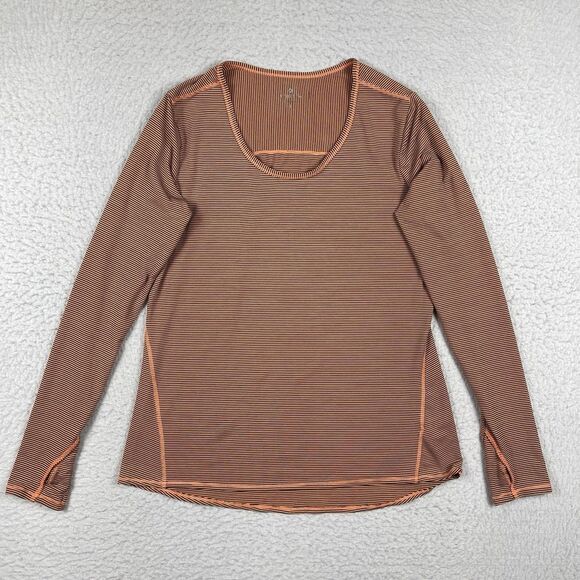 Athleta Shirt Womens Large Orange Striped Gym Workout Yoga‎ Travel Run Jog Hike - Picture 1 of 9